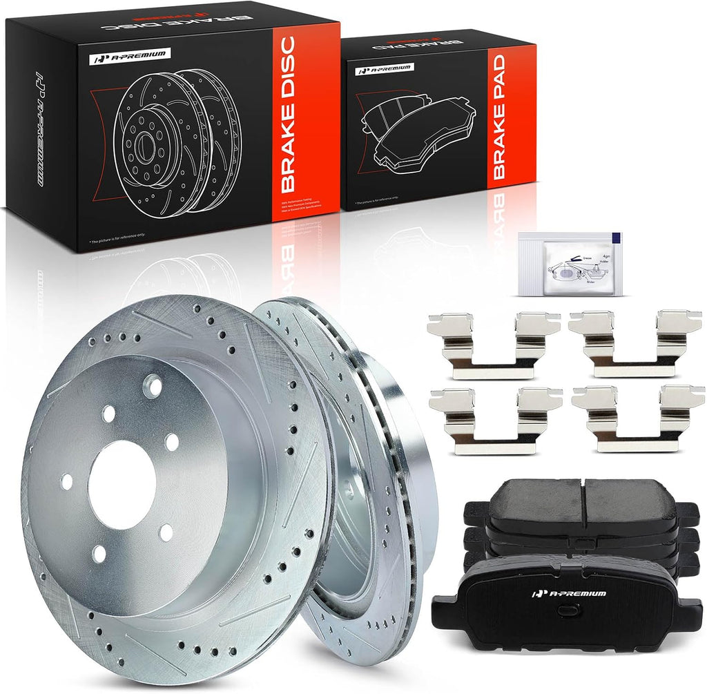 12.13 inch (308.1mm) Rear Brake Rotors & Ceramic Pads Kit, 6-Pack | Compatible with Infiniti and Nissan Models