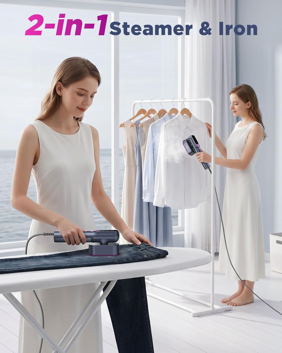 Travel Steamer for Clothes,100-240V Travel Steamer & Iron 2 in 1 with Fast Heat-Up,1200W Portable Handheld Garment