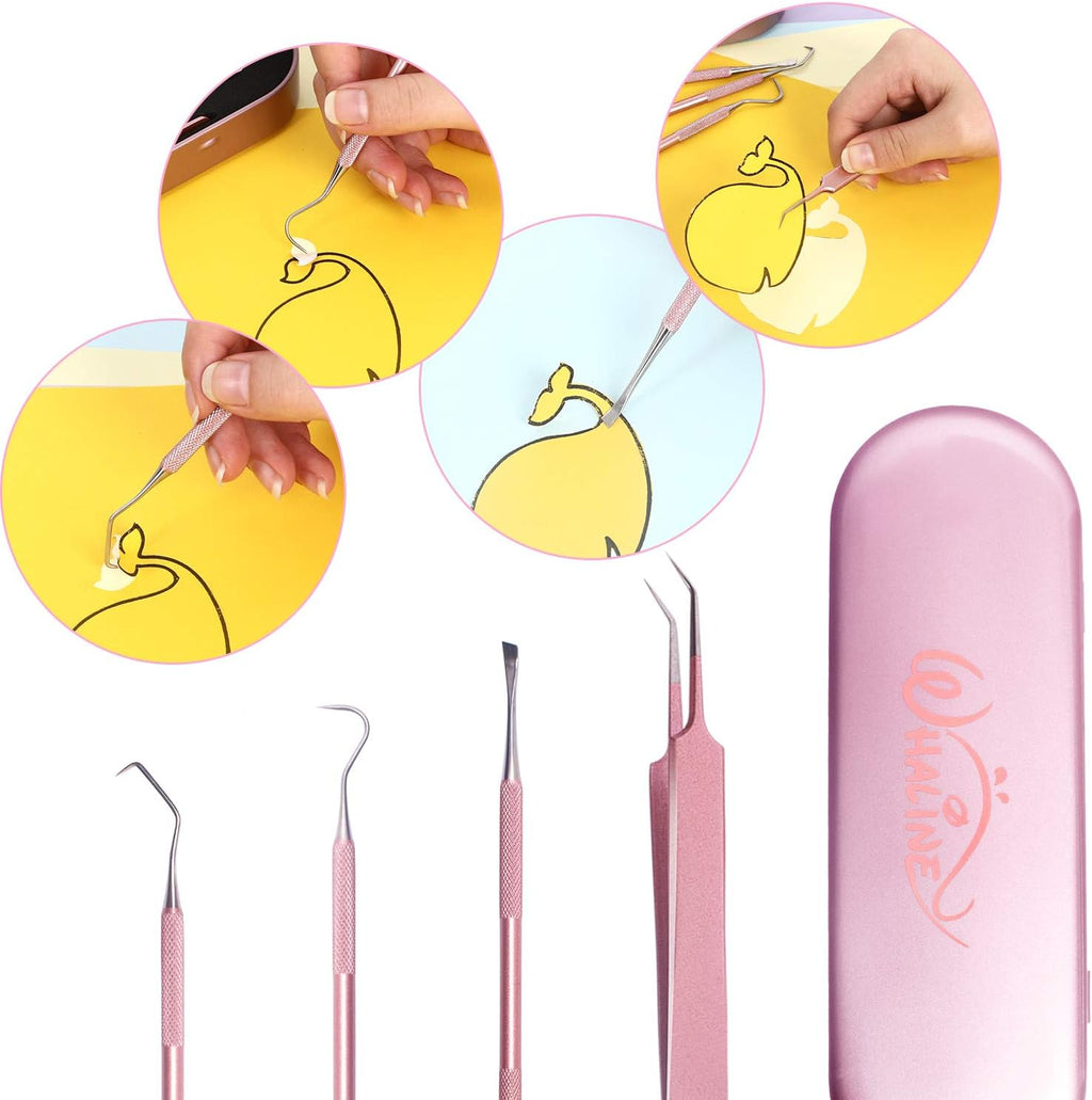 Vinyl Weeding Tools Set of 4, Precision Stainless Steel Weeder Kit with Case, Includes Scraper, Hook, Spatula