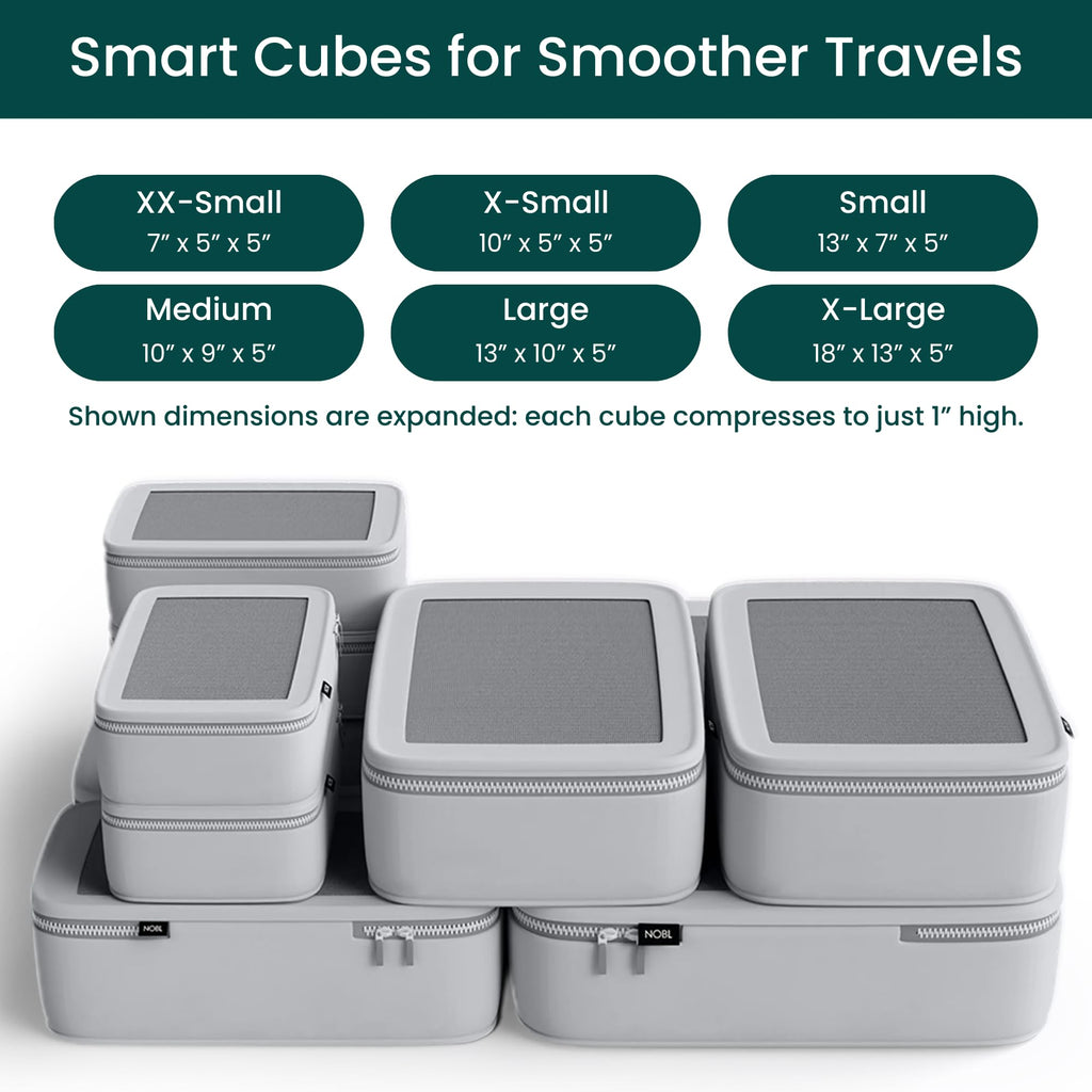 Compression Packing Cubes Set of 6, Luggage Organizers, Silver