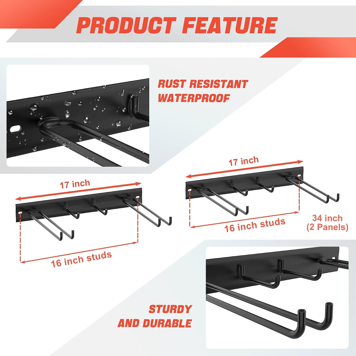 Wall Mounted Ski Rack, Indoor Ski Hangers for Garage | Ski Storage for Home, One-piece Design, Wall Mount Ski Holder