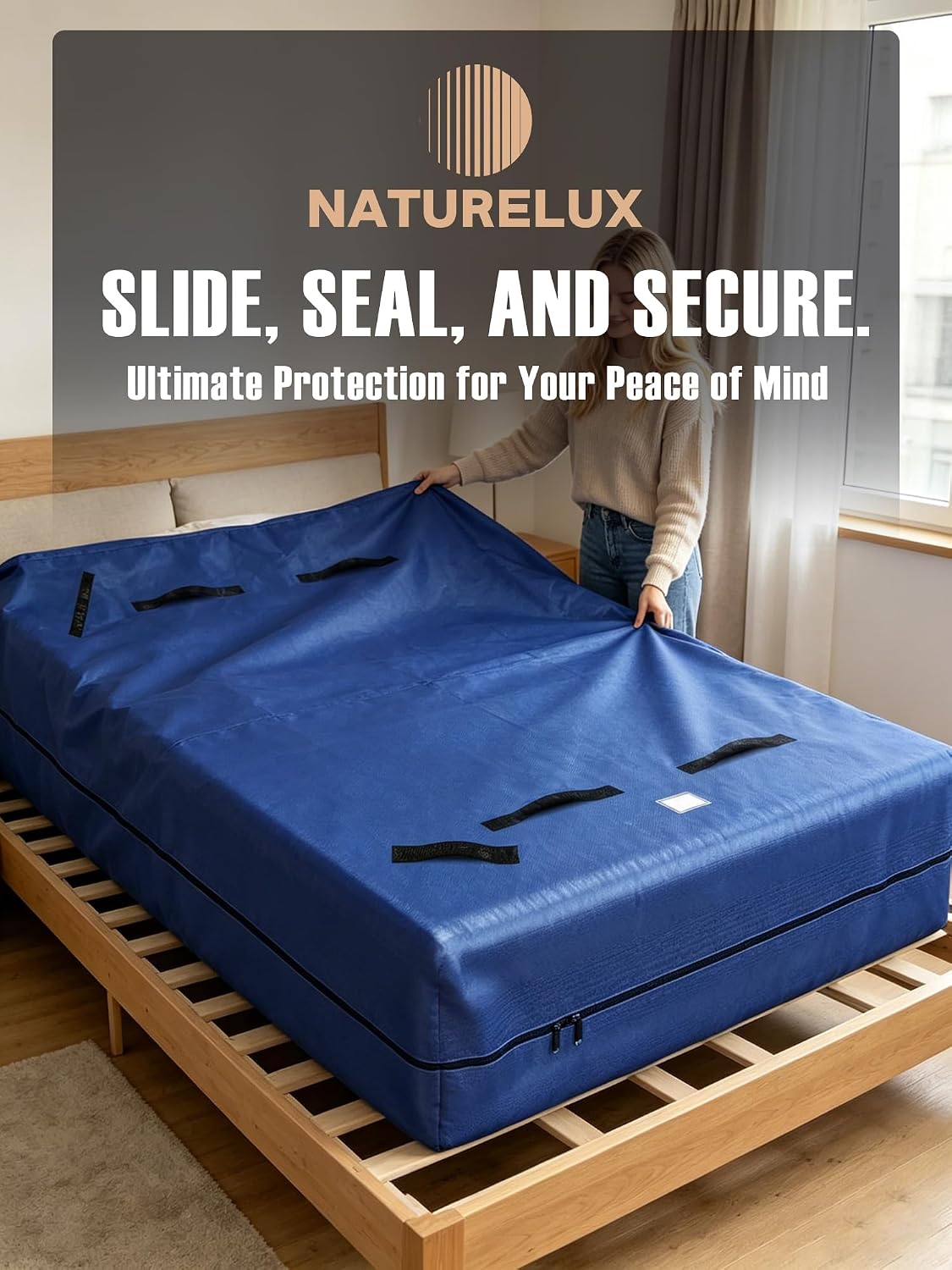 Heavy Duty Mattress Moving Bag with Ergonomic Handles, Blue, King