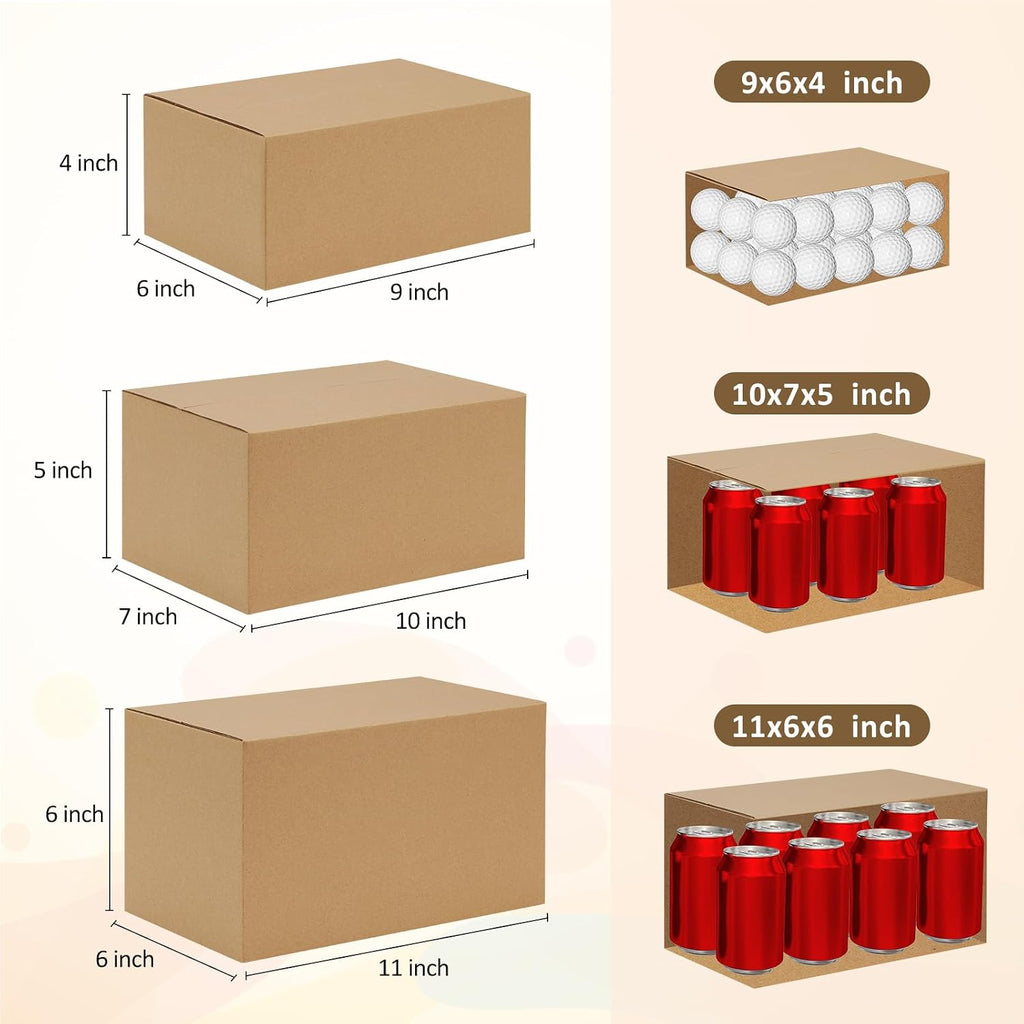 30 Pack Small Shipping Boxes Assorted Sizes, 9x6x4 & 10x7x5 & 11x6x6 10 PCS Each Mailing Boxes, Brown Corrugated Box