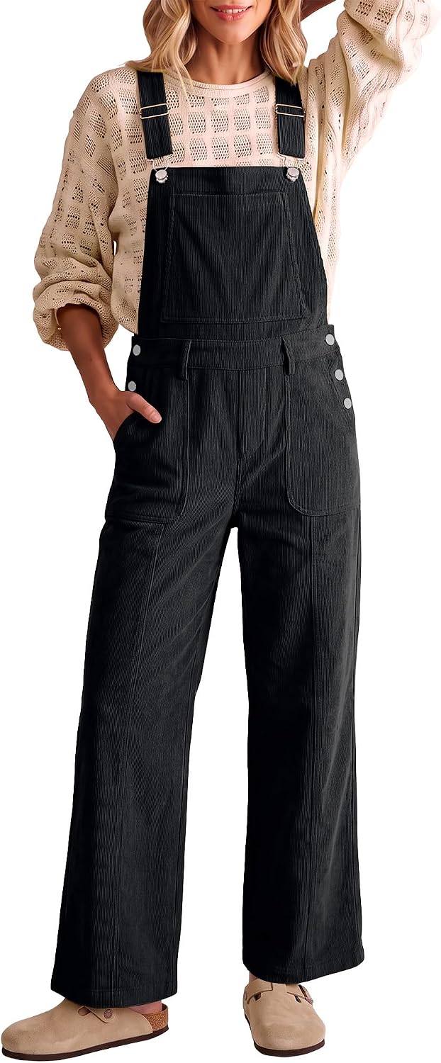 Corduroy Overalls for Women Baggy Wide Leg Bib Overall Jumpsuit