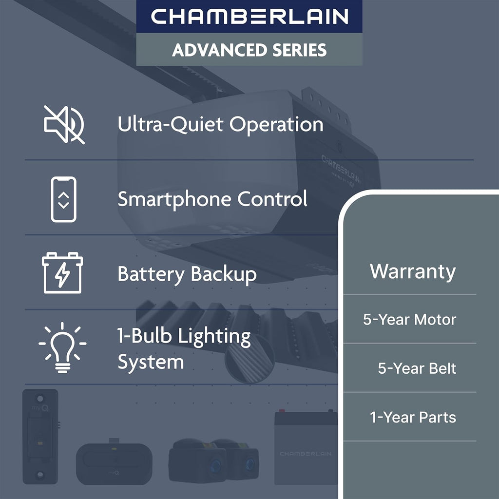 Belt Drive myQ Garage Door Opener, 1/2 HP w/Battery Backup