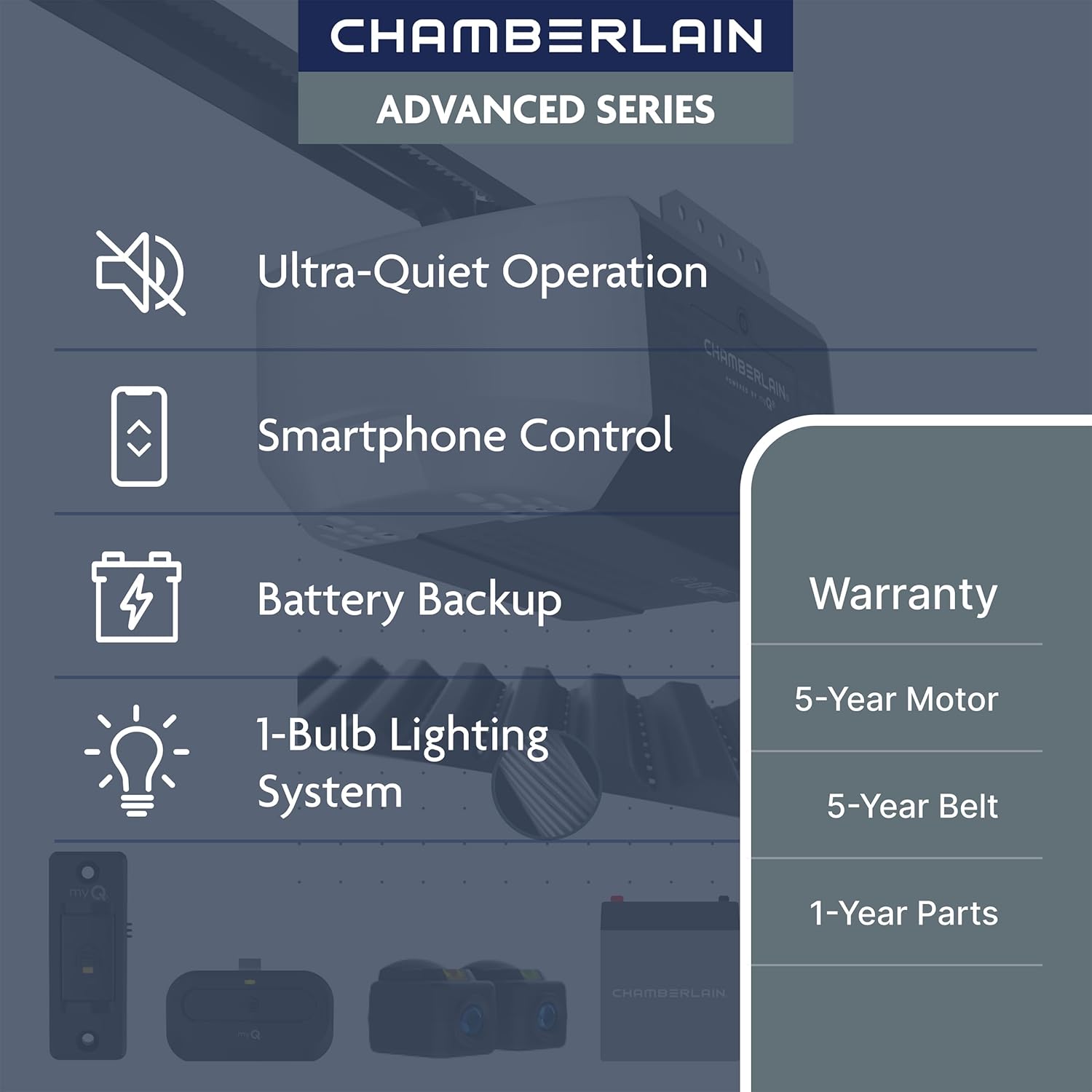 Belt Drive myQ Garage Door Opener, 1/2 HP w/Battery Backup