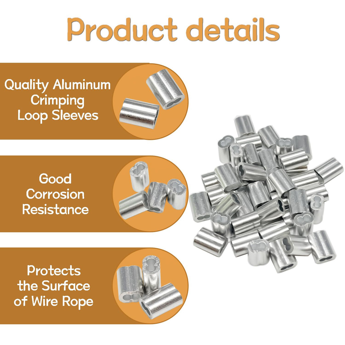 285PCS 8 Sizes Aluminum Crimping Loop Sleeve Cable Crimps, 3/64'' 1/16'' 5/64'' 3/32'' 1/8'' 5/32'' 3/16'' 1/4'' Cable Ferrules Kit DD042