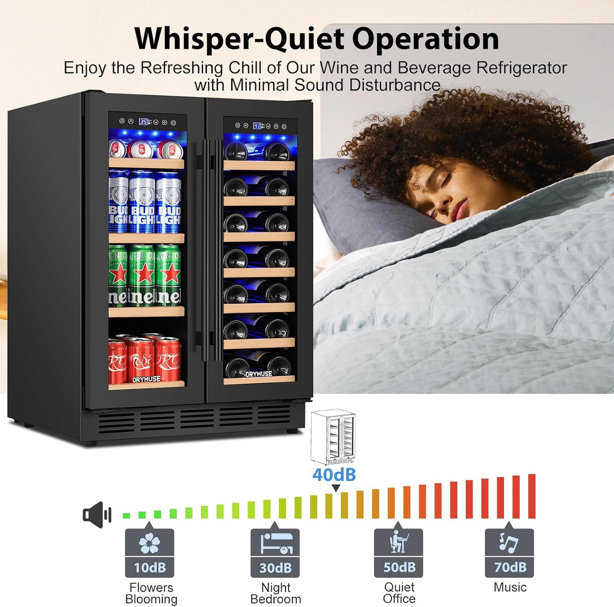 24 Inch Dual Zone Wine and Beverage Refrigerator, Under Counter