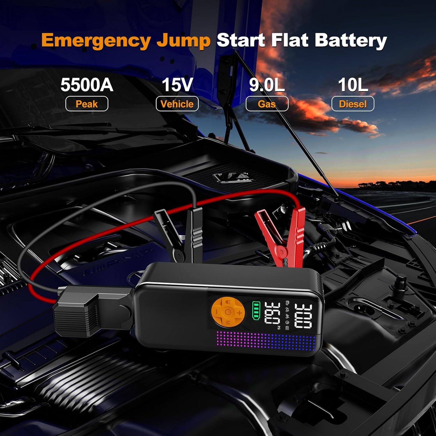 Jump Starter with Air Compressor,5500A Portable Car Battery Booster(All Gas & 10L Diesel) with 150PSI Cordless Auto