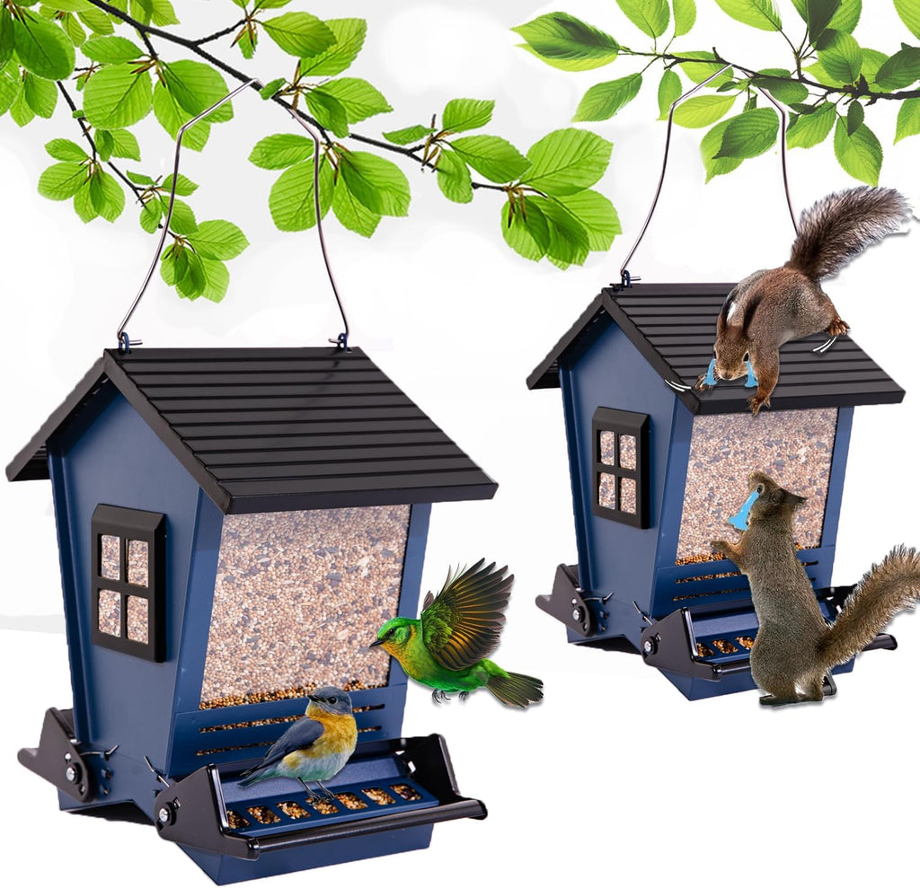 Bird Feeder Squirrel Proof Metal Hanging for Outdoor Wild Bird Seed, with Bilateral Weight-Activated Perches, Large