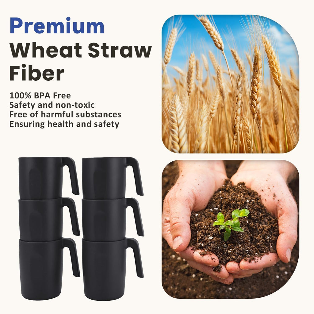 Unbreakable Coffee Mug Set - 6 Wheat Straw Reusable Cups | Dishwasher Safe Drinking Glasses | Alternative to Plastic