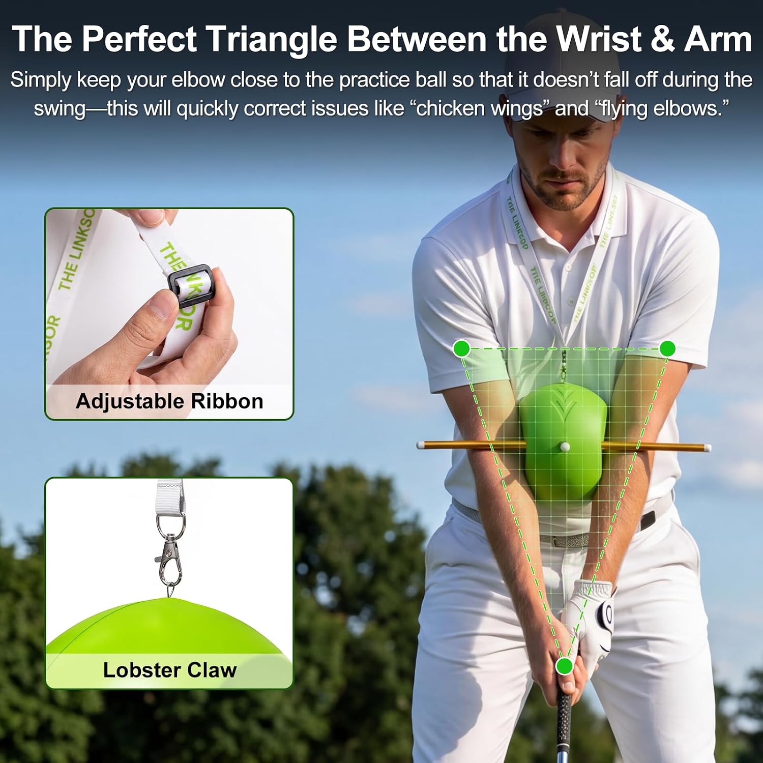 Golf Training Ball, The Connector Golf Training Aids with Lanyard | Upgraded with Wrist Hinge Trainer, Simple