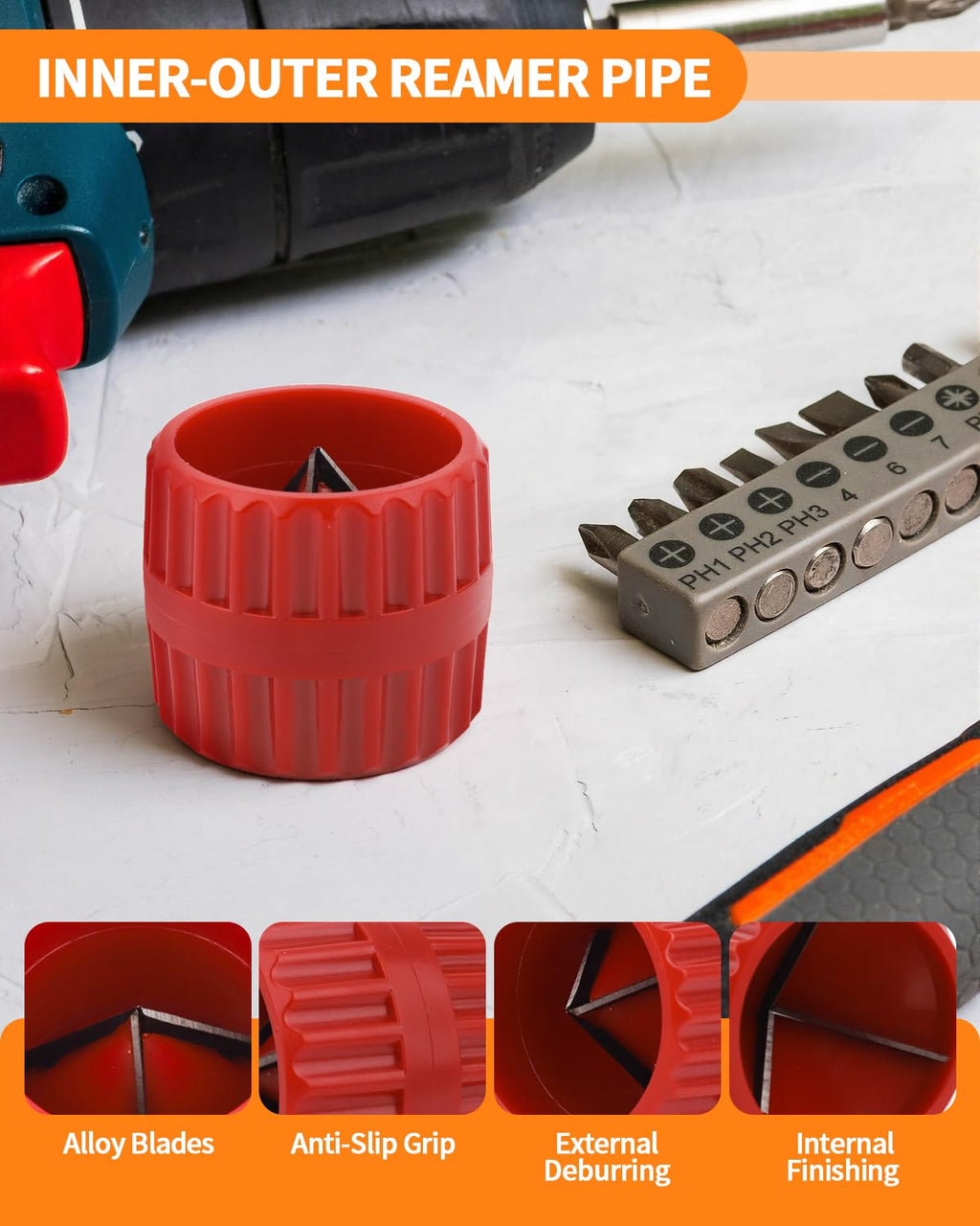 1/4'' - 1'' Depth Gauge with Pipe Deburring Tool Kit, 1/8'' to 1-5/8'' Inner Outer Reamer Pipe Deburring Tubing