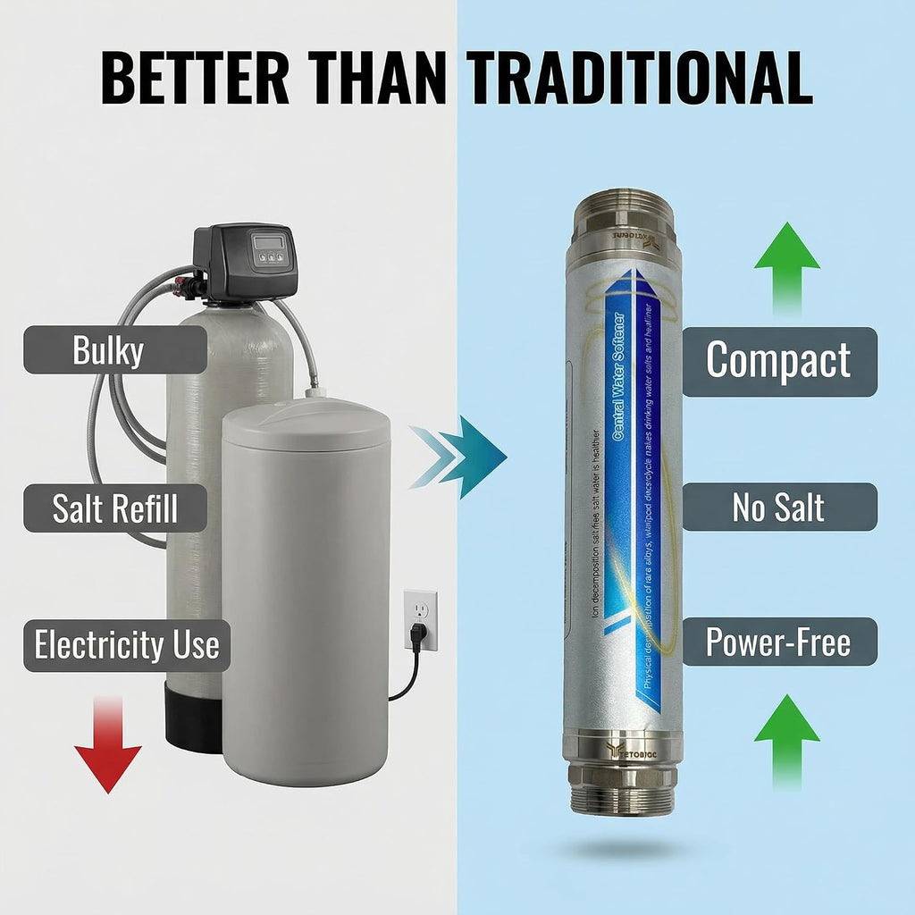 Salt-Free Whole House Water Descaler,4-in-1 Pipe Adapter Water Descaler System, 3/4" NPT,Prevents Limescale in