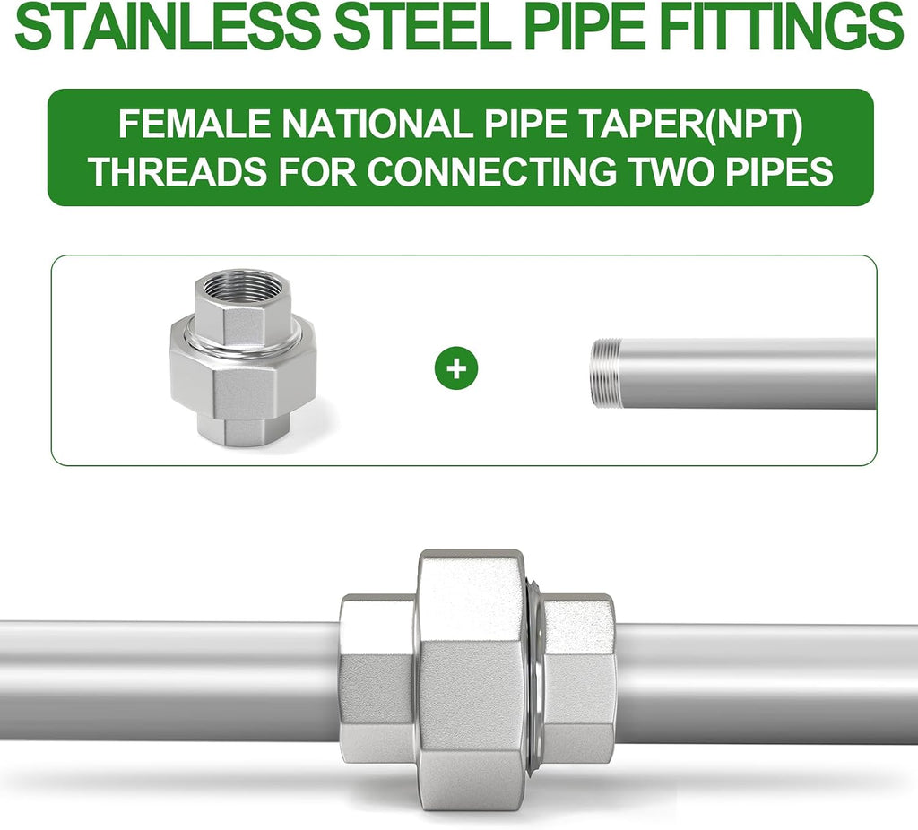 TAISHER 2PCS 304 Stainless Steel Union, 1" NPT Female Cast Pipe Fitting