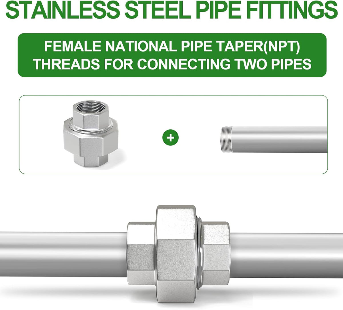 TAISHER 2PCS 304 Stainless Steel Union, 1" NPT Female Cast Pipe Fitting