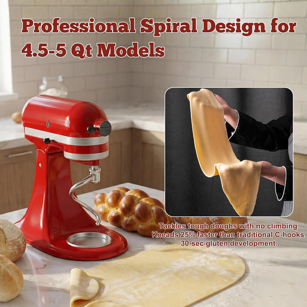 Spiral Dough Hook for KitchenAid 4.5-5 Qt Tilt-Head Stand Mixers