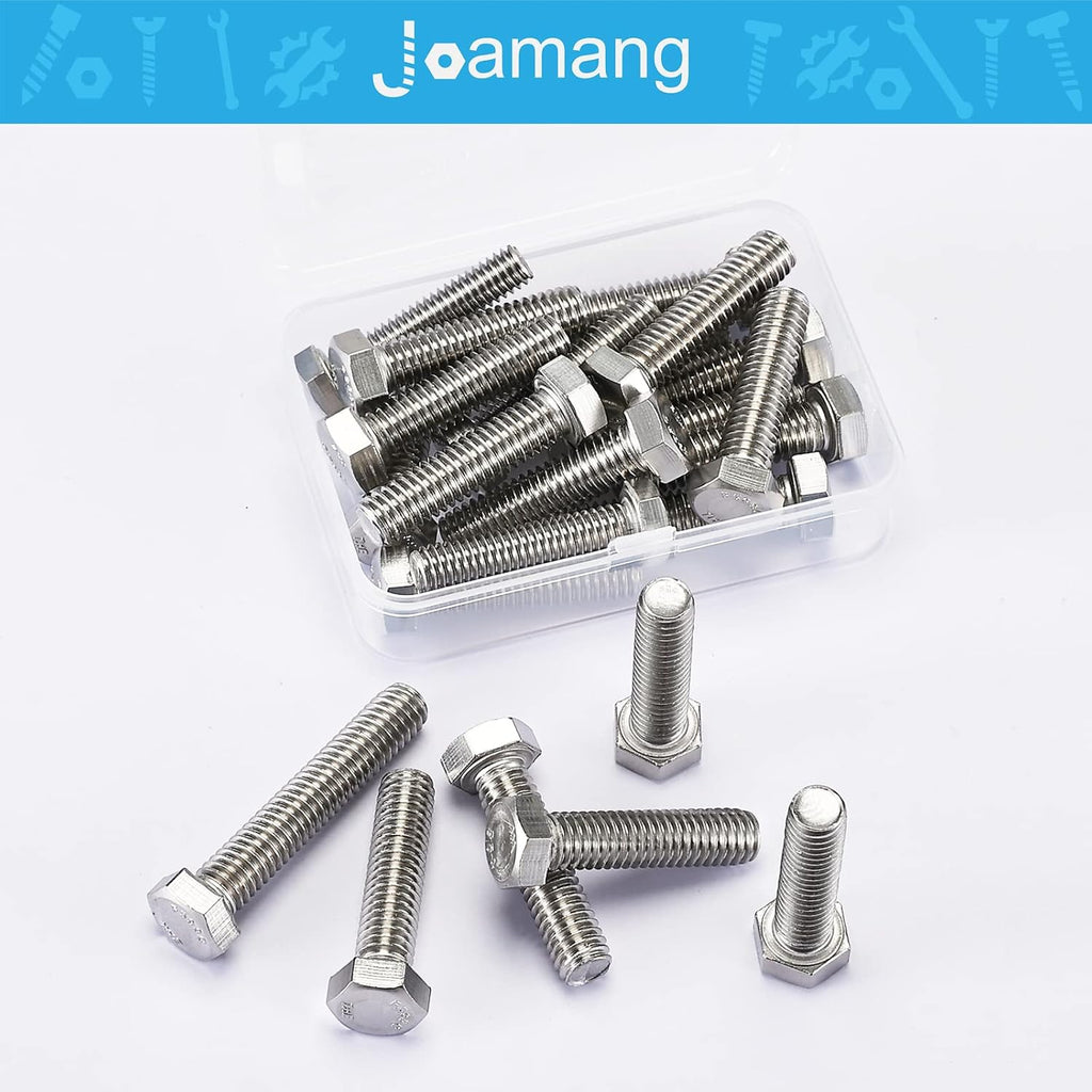 1/2-13 x 3 Hex Head Bolts, Stainless Steel 304, Hexagon Head Screws, UNC Coarse Thread, Bright Finish, Fully Threaded, Quantity 4