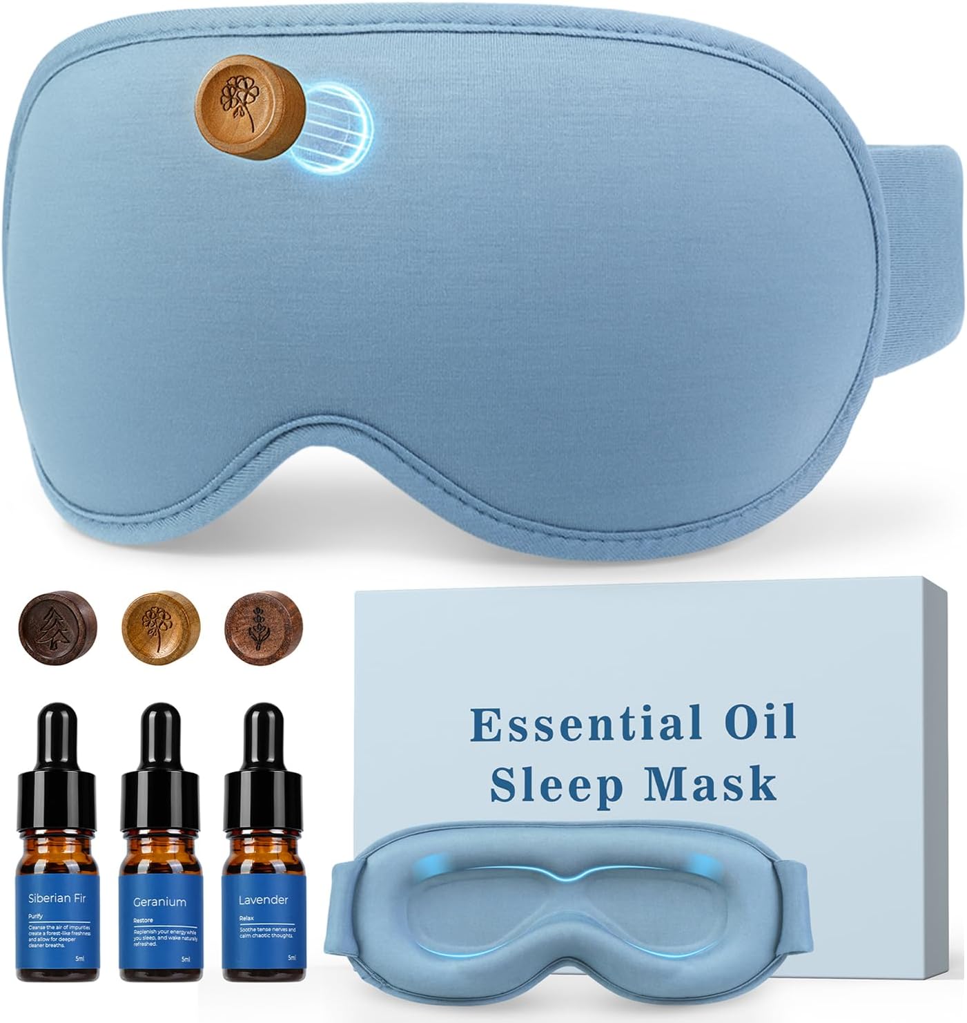 Essential Oils Diffuser Sleep Mask Bamboo Cotton with Aromatherapy, Lavender 3D Eye Mask Blackout, Magnetic Wood