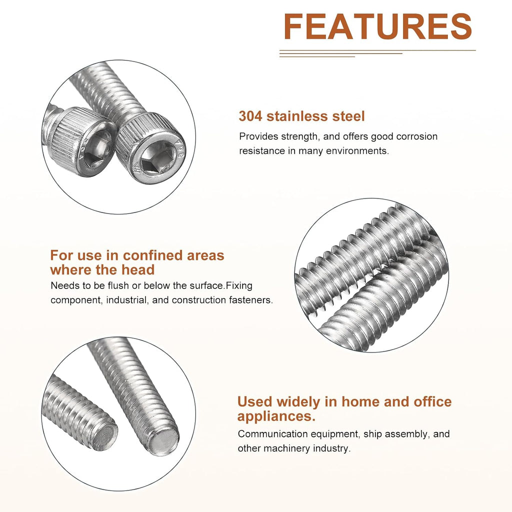 DTGN 1/2-13x2 Socket Head Cap Screws Bolts, 5Pcs 304 Stainless Steel 18-8, Machine Hex Socket Screw, Hex Drive, Bright Finish, UNC Coarse Thread Fully Threaded