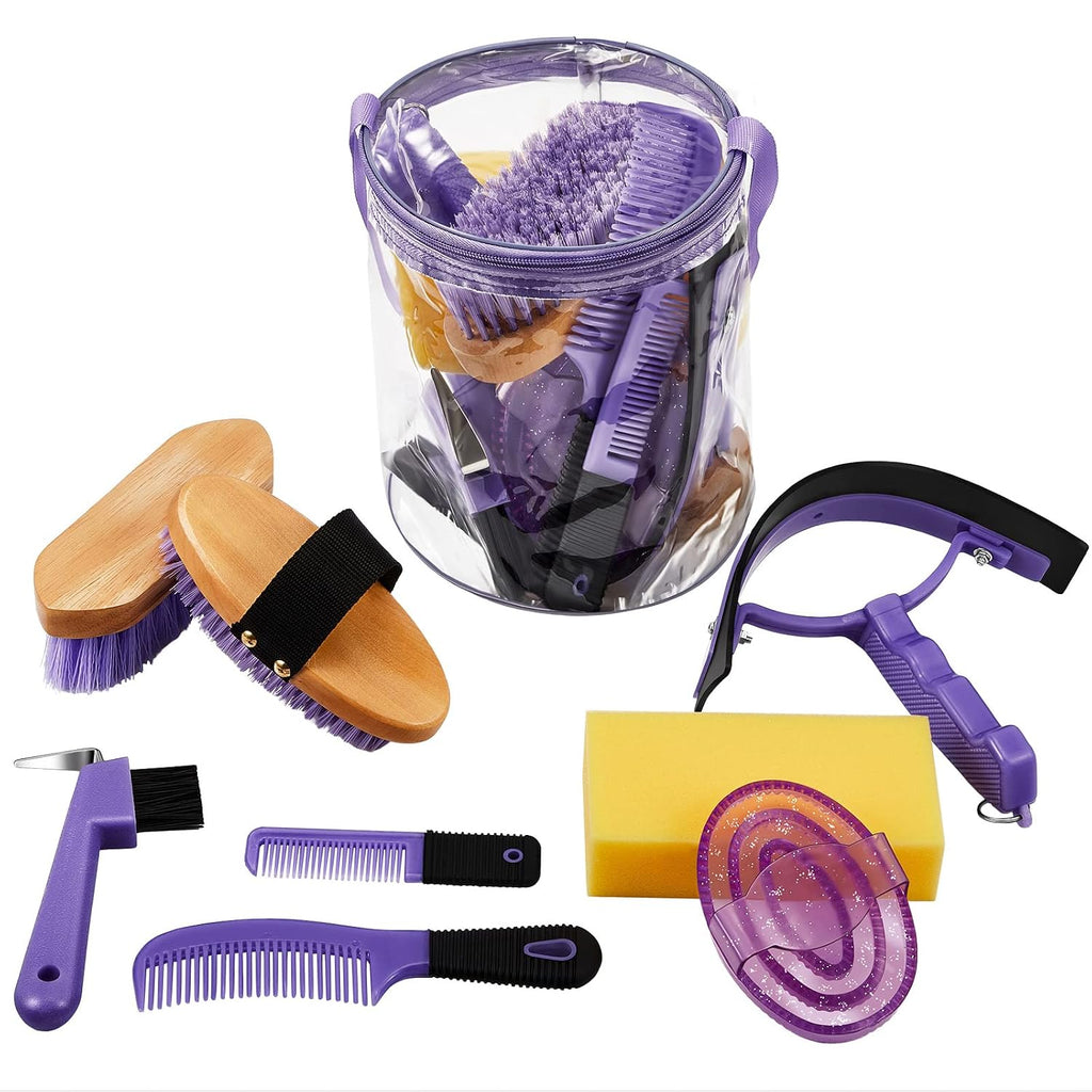 9 Pcs Horse Grooming Kit Tack Room Supplies, Cute, Purple