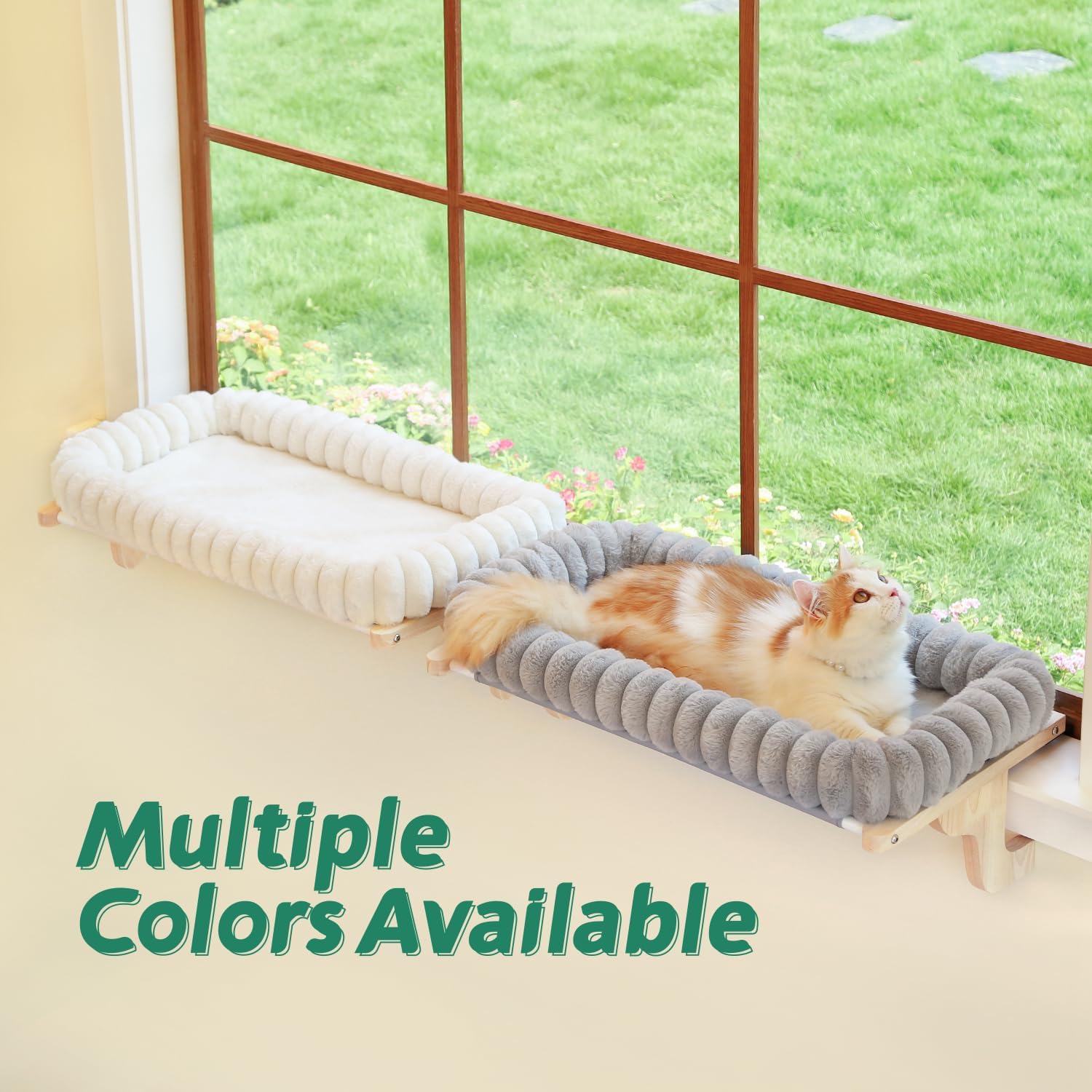 SnugCloud Cat Window Perch with 4-Sided Bolster - Orthopedic Cat Hammock for Window Sill - Solid Hardwood & Metal