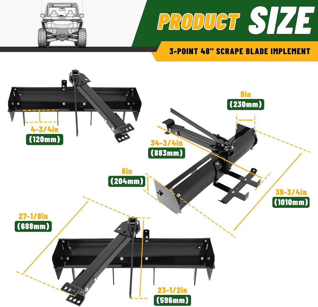 39.75" Box Scraper w/Adjustable Blade Sleeve Hitch Tow Compatible with ATV UTV Grader Lawn Tractor Attachments Behind