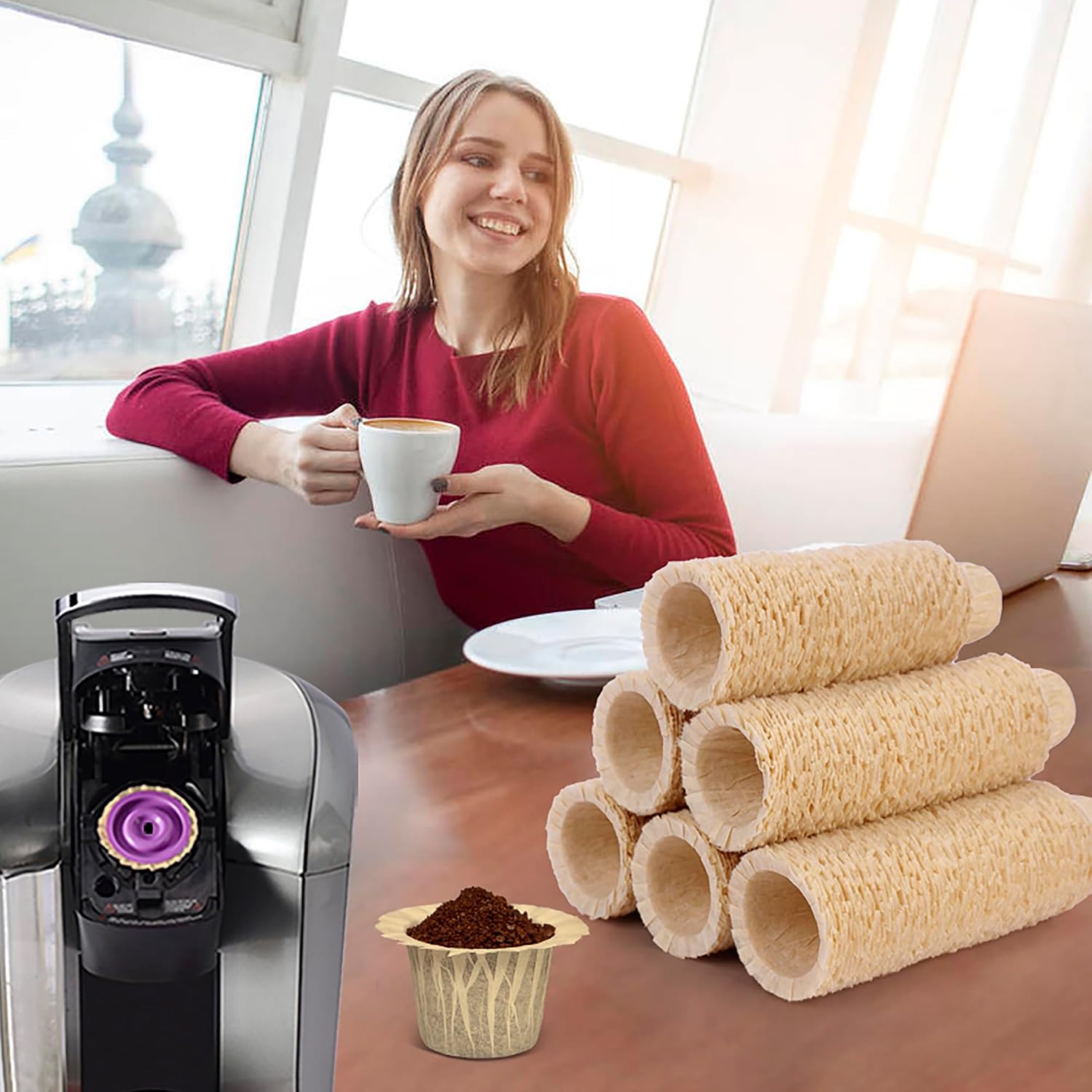 100 Count Natural Paper Filters for Keurig Single Serve 1.0 and 2.0, Fits All Brands Reusable K Cups