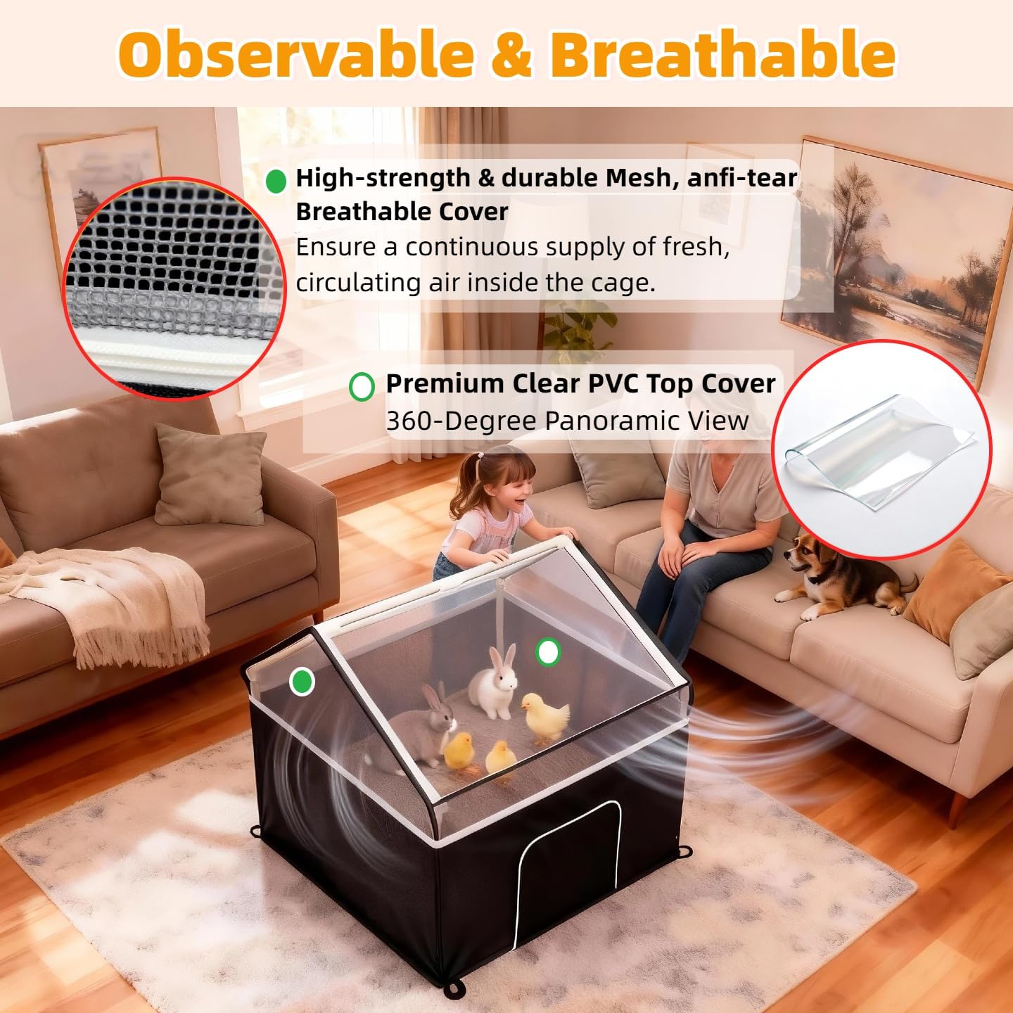 Small Animal Playpen Pet Cage Tent Chicken Brooder Guinea Pig Cages with Detachable Kitten Playpen Enclosed