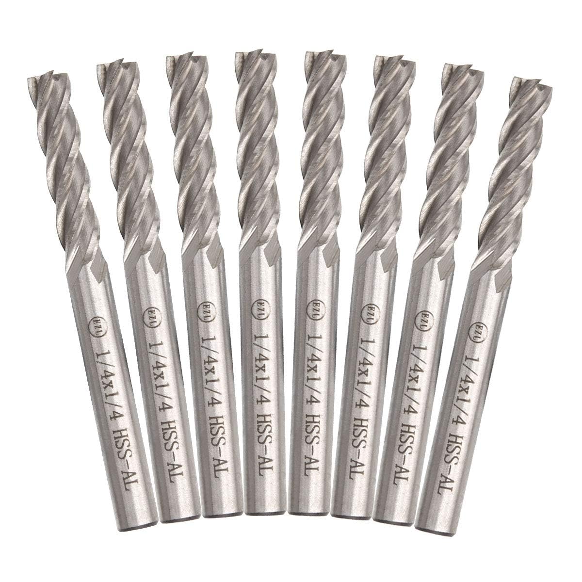 JMIATRY 8PCS 1/4 inch End Mill 4 Flute HSS Square Nose CNC Bits