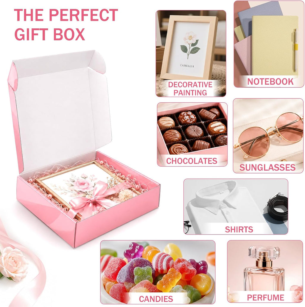 9x6x2 in Shipping Boxes Medium, 45 Pack Glossy Pink Corrugated Boxes, Cardboard Packing Boxes for Shipping Small
