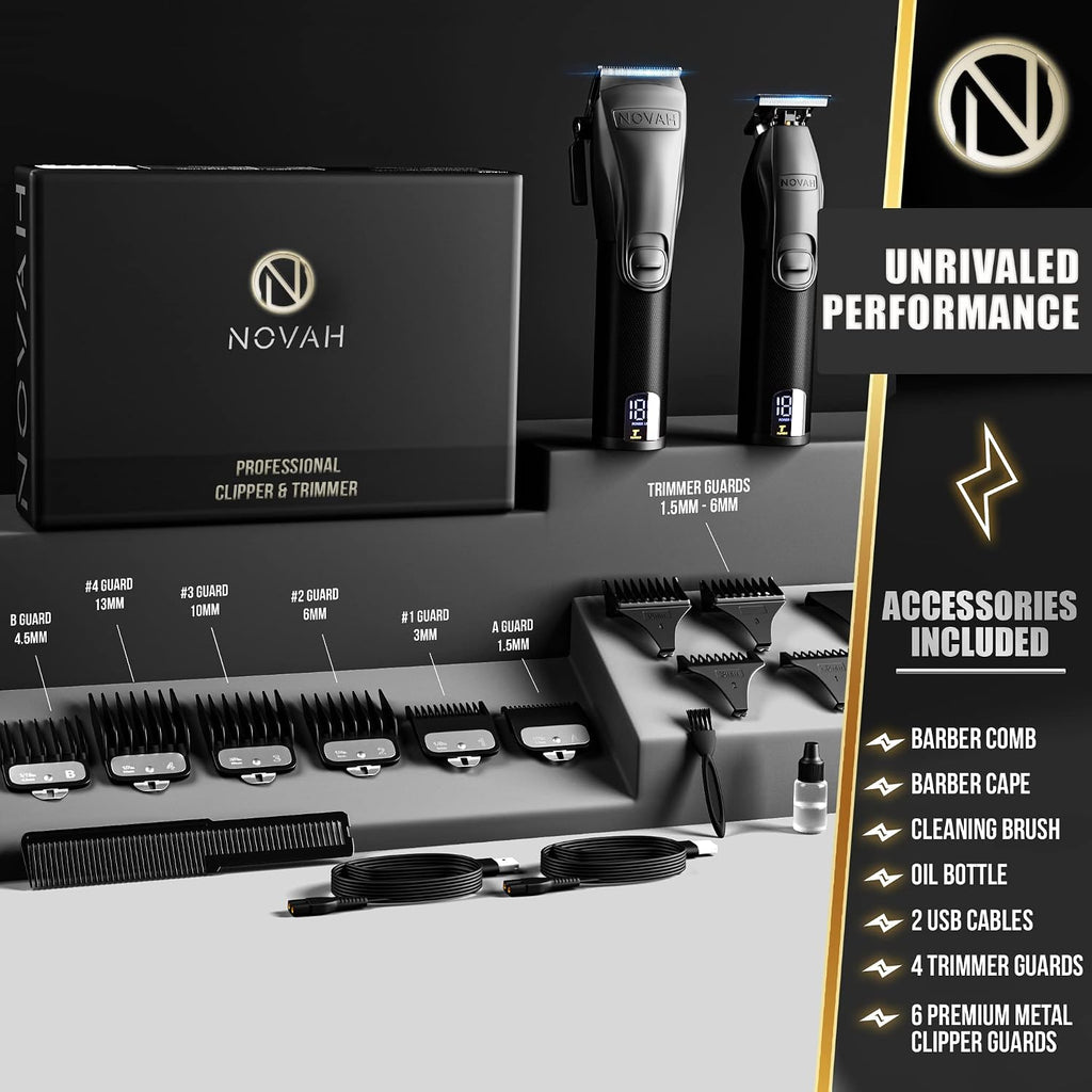 Novah Professional Hair Clippers for Men, Professional Barber Clippers and Trimmer Set, Mens Cordless Hair Clipper