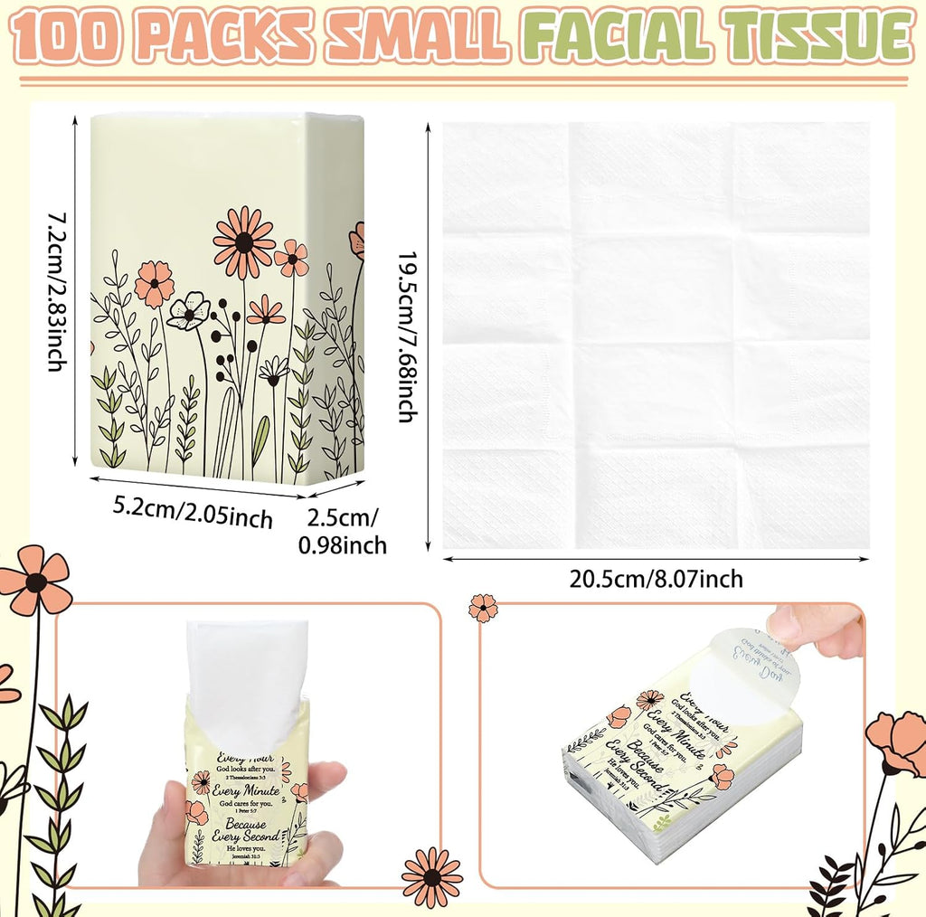 50 Pack Pocket Tissues Travel Packs 3 Ply,500 Sheet,Wild Flower