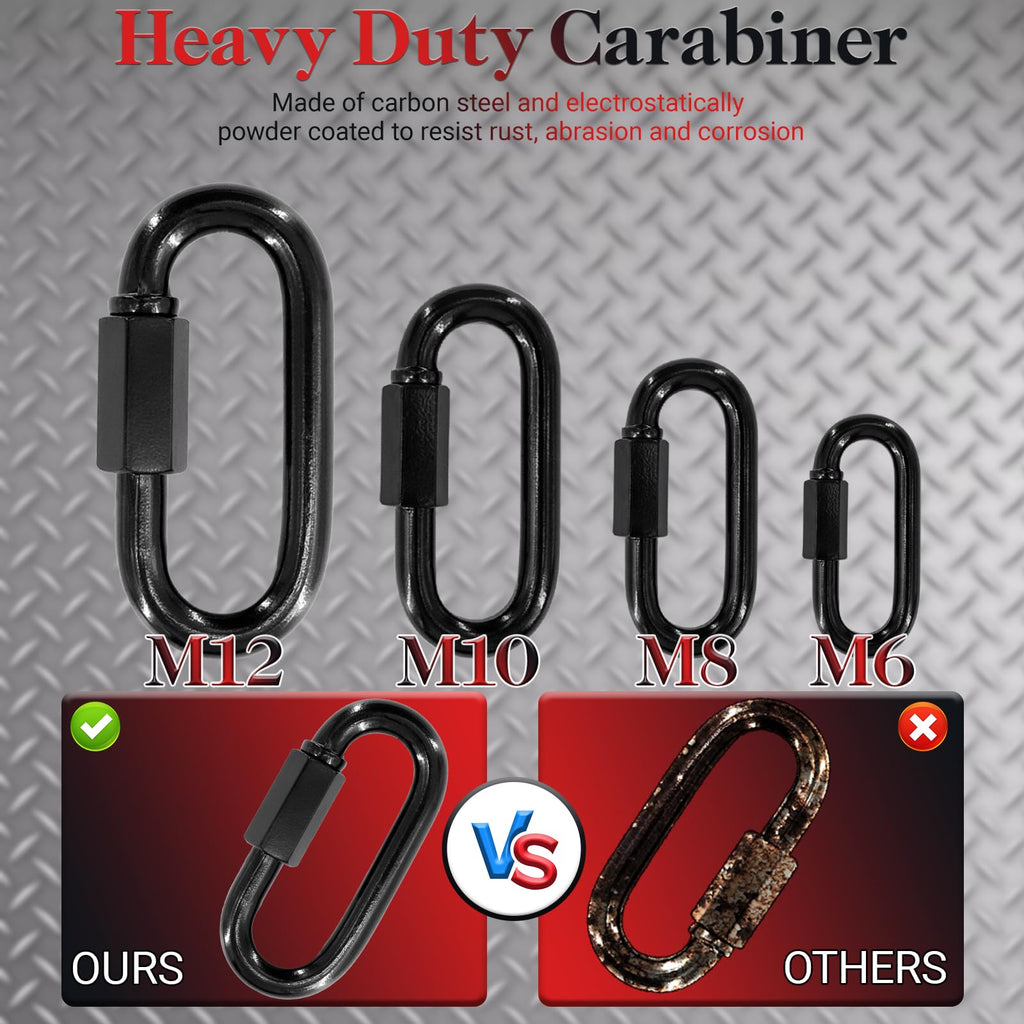 1.95IN Quick Link,Heavy Duty Locking Carabiner (12PCS,Black)