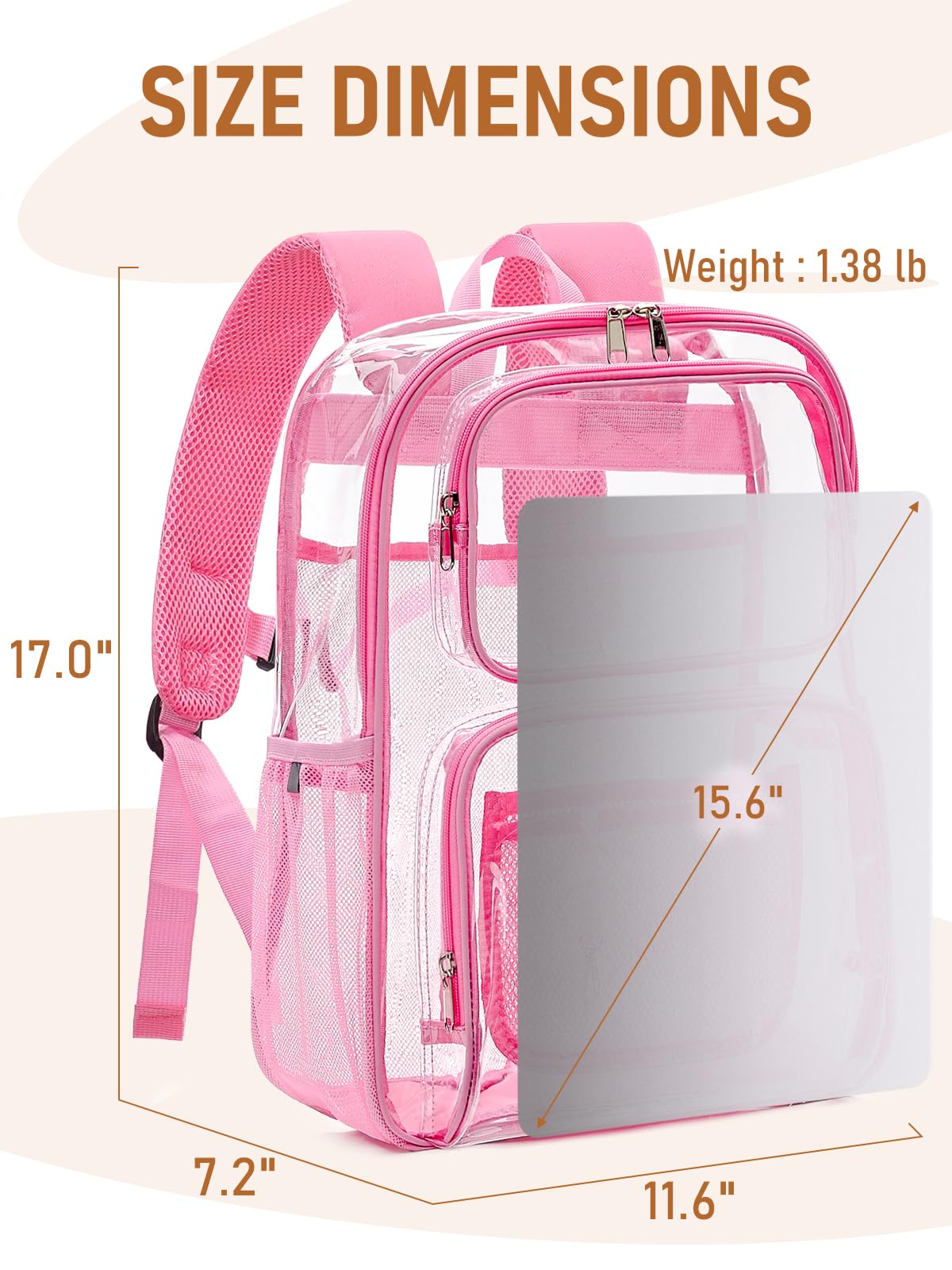 Clear Backpack Heavy Duty 17" Large PVC Bookbag with Reflective