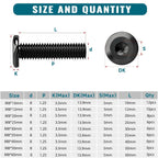 61Pcs M8 Flat Head Hex Socket Cap Screws Assortment Kit, M8x 10mm/12mm/20mm/25mm/30mm/35mm/40mm/50mm/60mm Socket Cap Bolts,304 Stainless Steel 18-8, Full Thread, Black Oxide with Hex Spanner