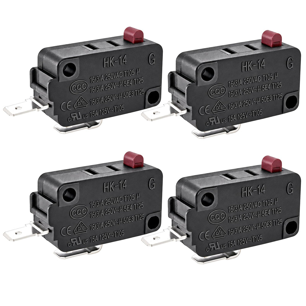 HK-14 NO 2-Pin Micro Switch, 16A 125/250VAC, Air Fryer Door Switch (4-Pack)