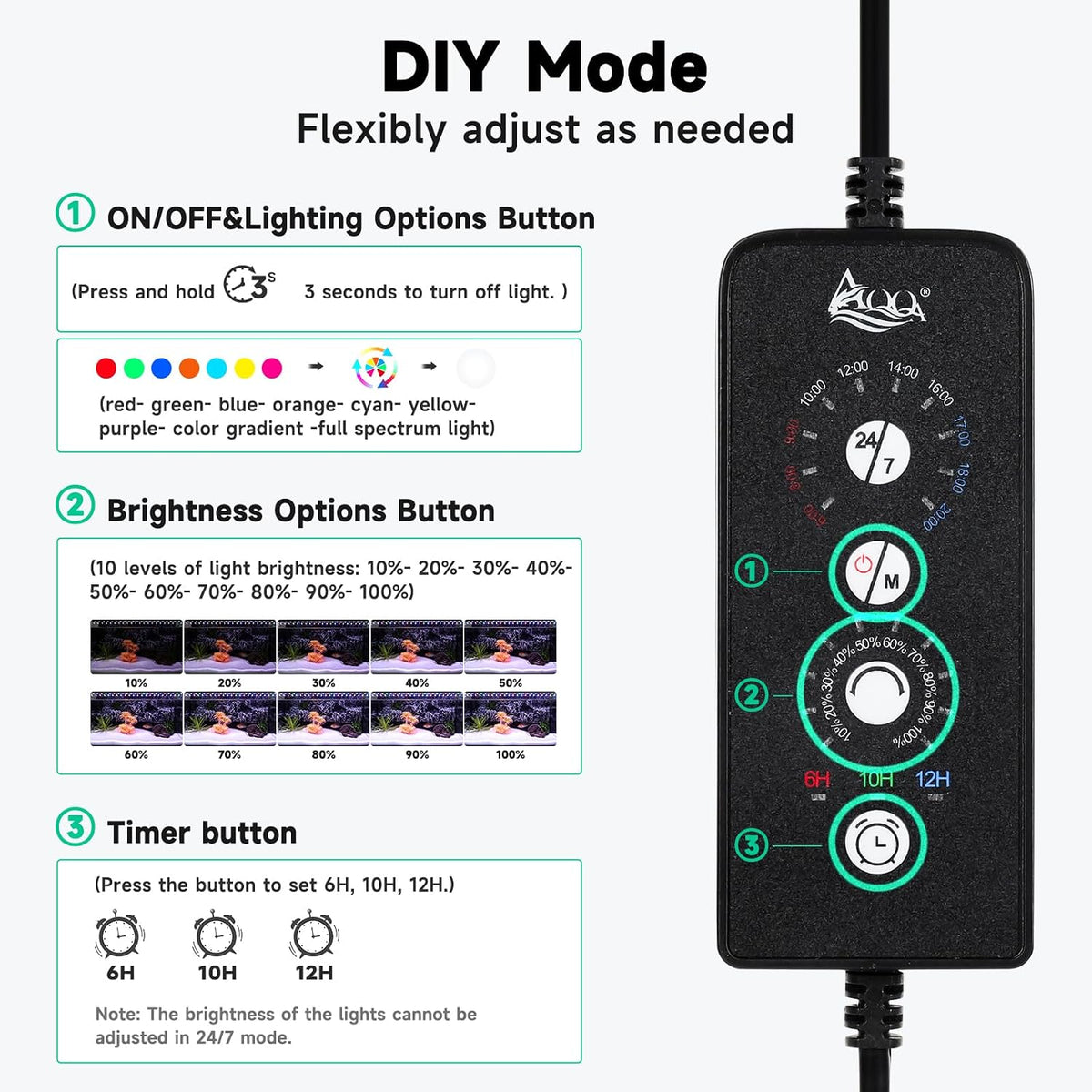 LED Aquarium Light, 24/7 & DIY Mode Full Spectrum Fish Tank Light