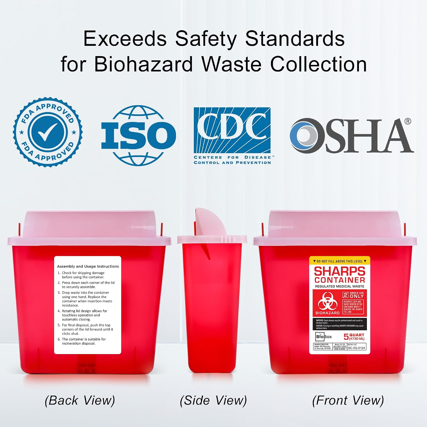 Sharps Container - Large Sharps Containers for Home Use, Needle Disposal | 5 Quart (Pack of 1), Wall Mount