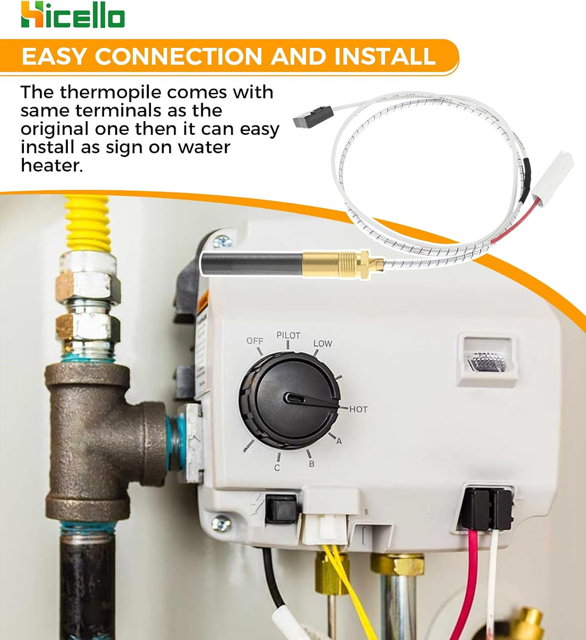 Water Heater Thermocouple Gas Minivolt Thermopile Generator for 47845 Pilot