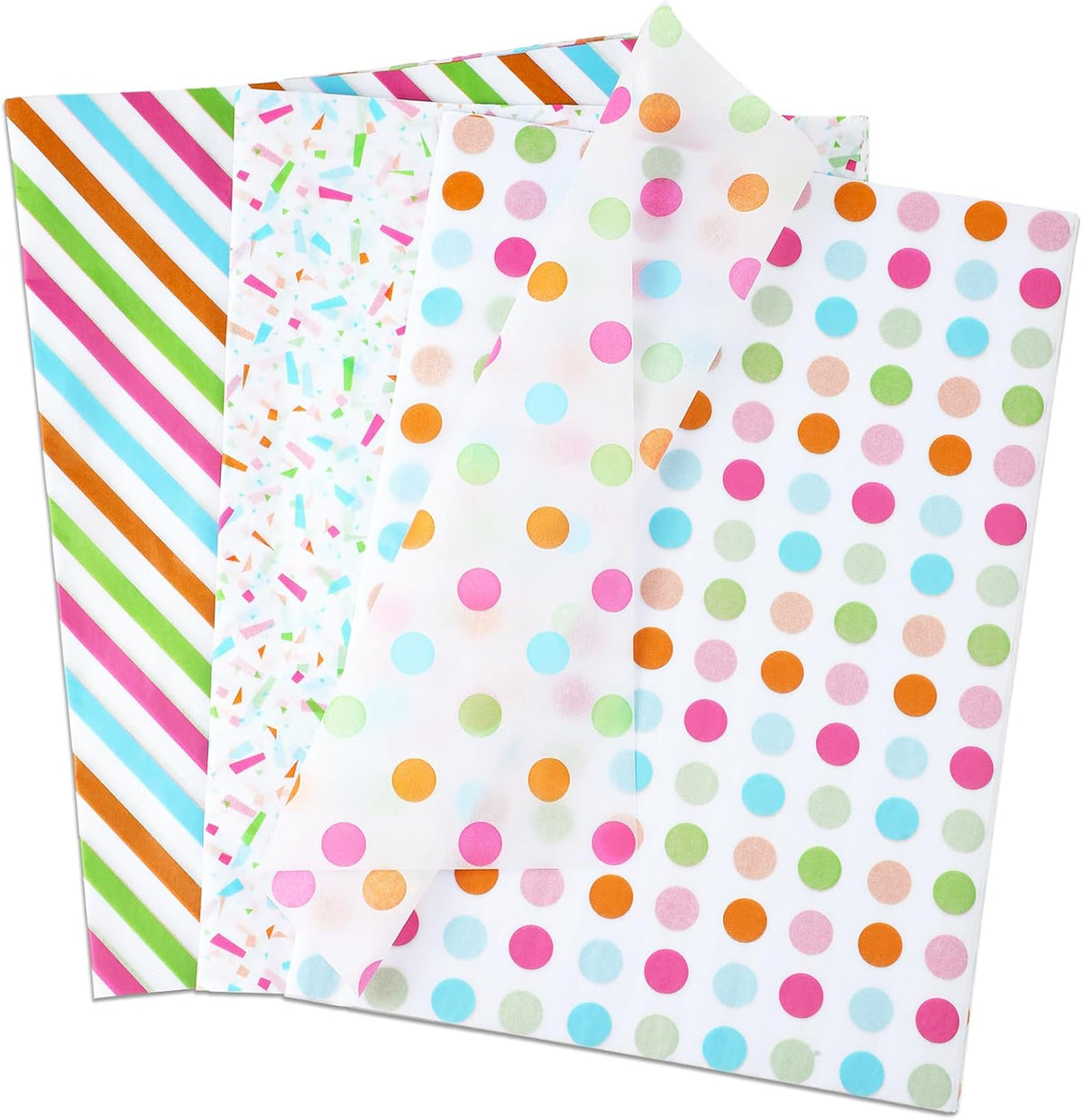 60 Sheets Rainbow Tissue Paper Polka Dot Stripe Confetti Bulk