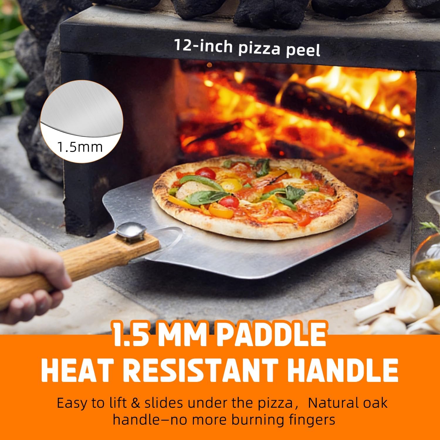 Pizza Peel and Pan Set, 6 Piece Pizza Oven Accessories, 12 Inch Metal Pizza Paddle with Foldable Wooden Handle, 8