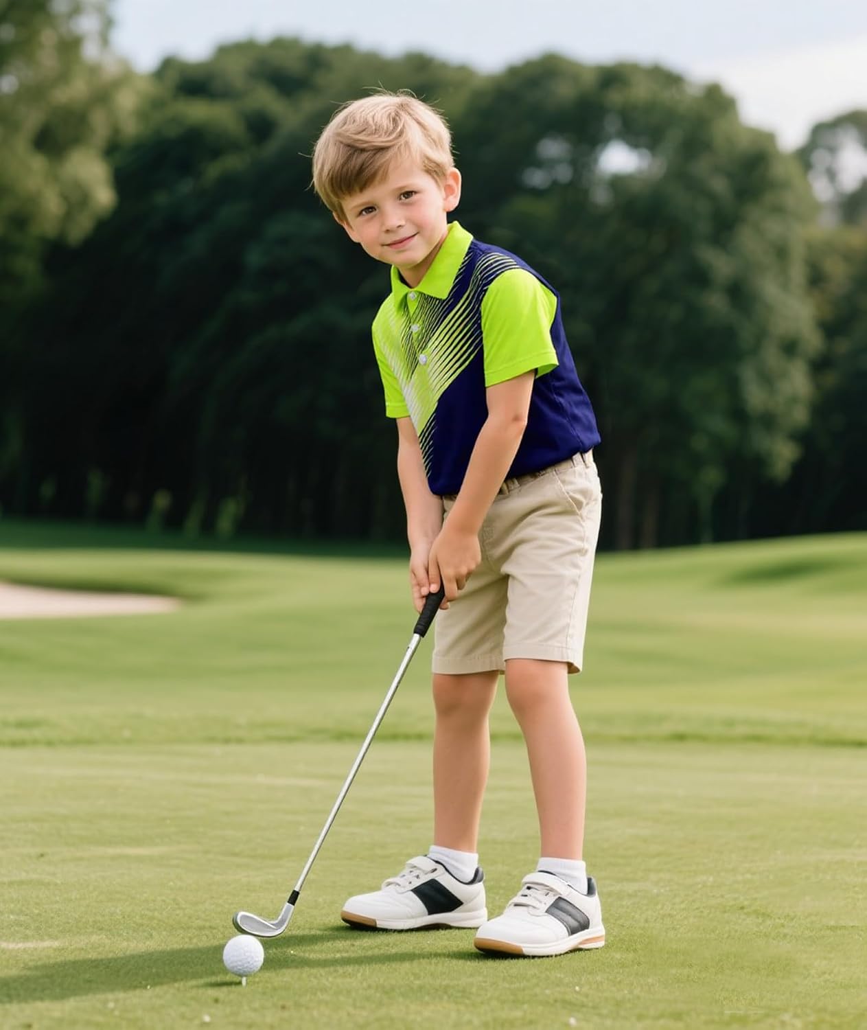 Boys Short Sleeve Pique Polo Shirts Summer Casual Uniform Funny Sport Tops for 6-16 Years Green