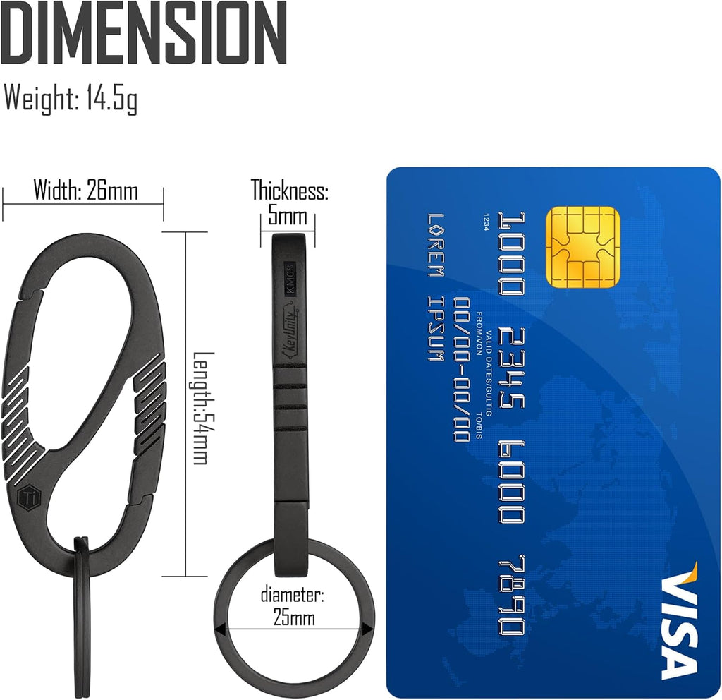 Titanium Carabiner Clip with Dual Gate Quick Release | Key Ring Organizer, Lightweight Titanium Material, Compact