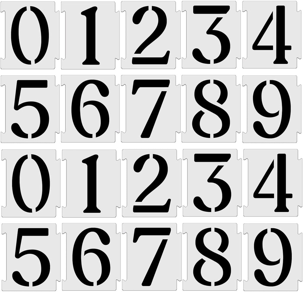3 Inch Curb Stencil Kit 0-9 Address Number Stencils, 20Pcs Reusable 14 Mil Mylar Plastic Templates for Painting on