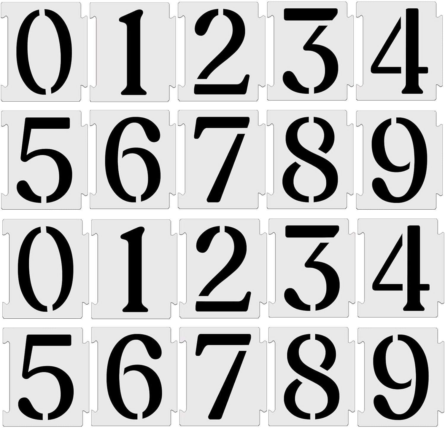 6 Inch Curb Stencil Kit 0-9 Address Number Stencils, 20Pcs Reusable 14 Mil Mylar Plastic Templates for Painting on