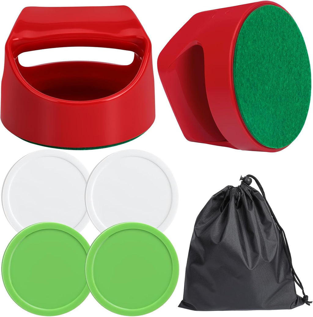 Air Hockey Pucks and Paddles - 2 Hockey Pushers & 4 Large Hockey Pucks with Nylon Storage Bag, Great Goal Handles