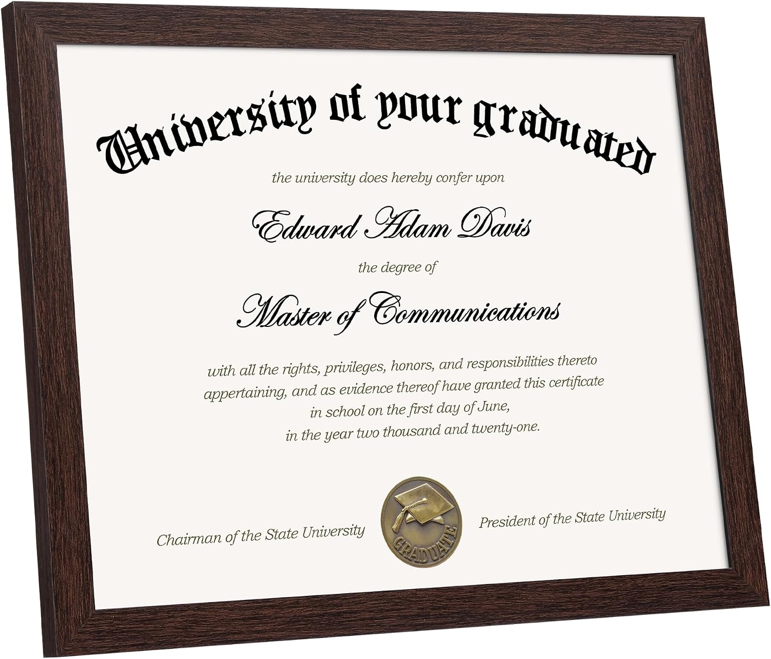 Certificate Frame, 8.5 by 11 Diploma Frames, 1 Pack, Brown | Clear Plexiglass, 8.5x11 Document Degree Frames for
