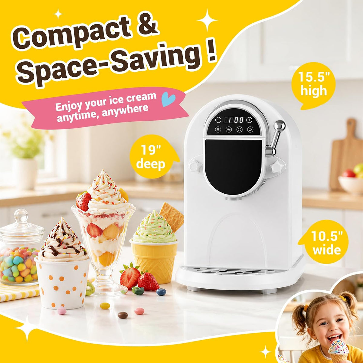 Countertop Soft Serve Ice Cream Machine 1.25Qt, No Pre-Freezing