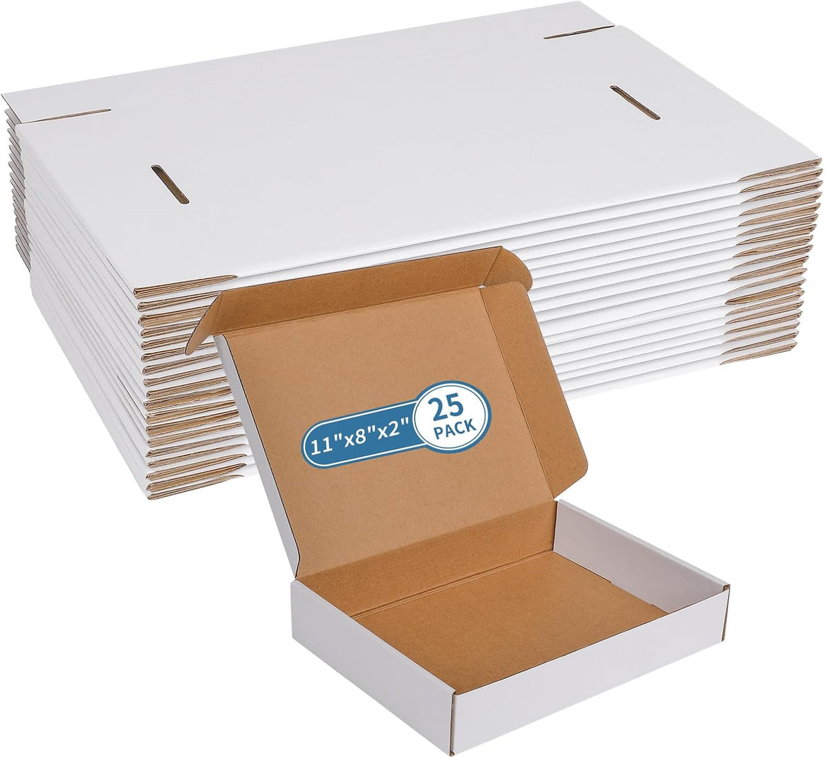 11" x 8" x 2" White Corrugated Cardboard Shipping Boxes Set of 25